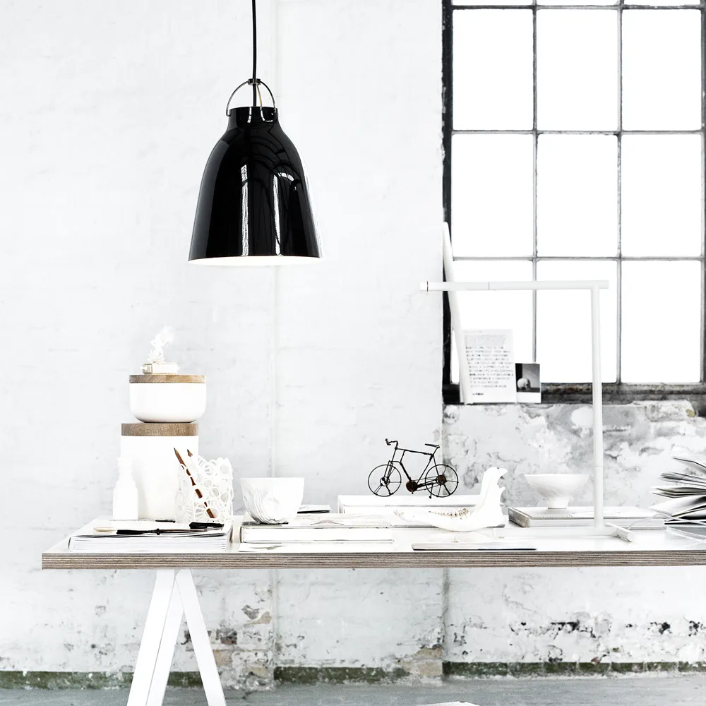 Caravaggio 2 pendant, White smooth-grey textile cord Fritz Hansen