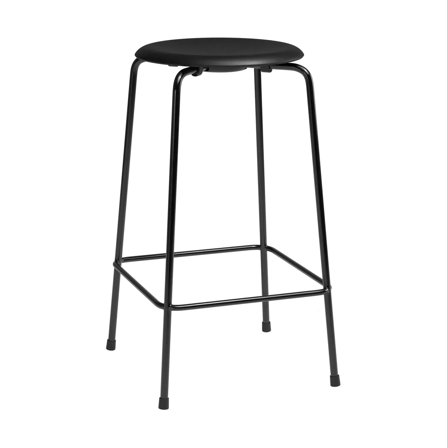 High Dot counter stool 4 legs, Intense leather black-black steel Fritz Hansen