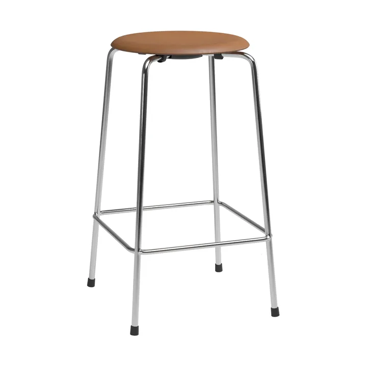 High Dot counter stool 4 legs - Wild leather walnut-chrome - Fritz Hansen