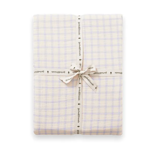 Gingham Sky Blue Muslin Fitted Sheet, 180x200x30 cm Garbo&Friends