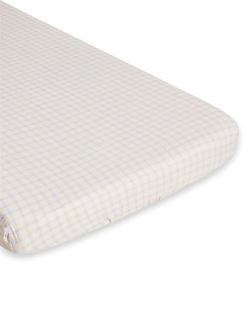 Gingham Sky Blue Muslin Fitted Sheet, 180x200x30 cm Garbo&Friends