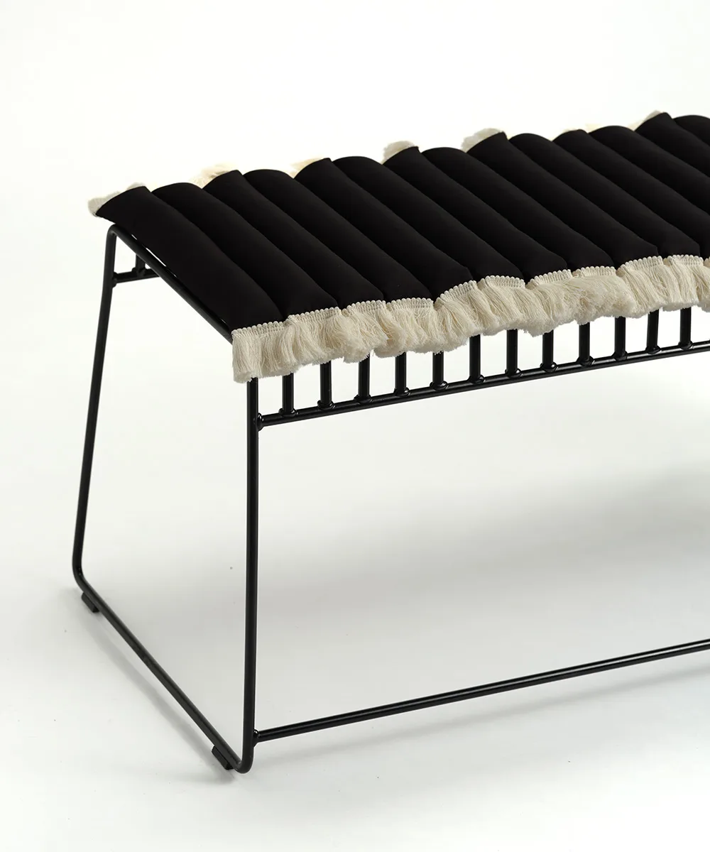 Garden Glory cushion with fringes, Black, off-white fringe, 38x120 cm Garden Glory