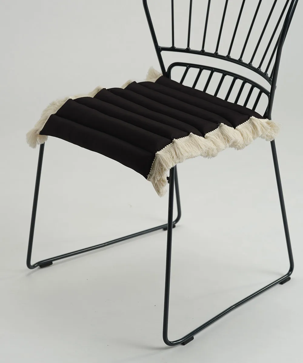 Garden Glory cushion with fringes, Black, off-white fringe, 38x40 cm Garden Glory