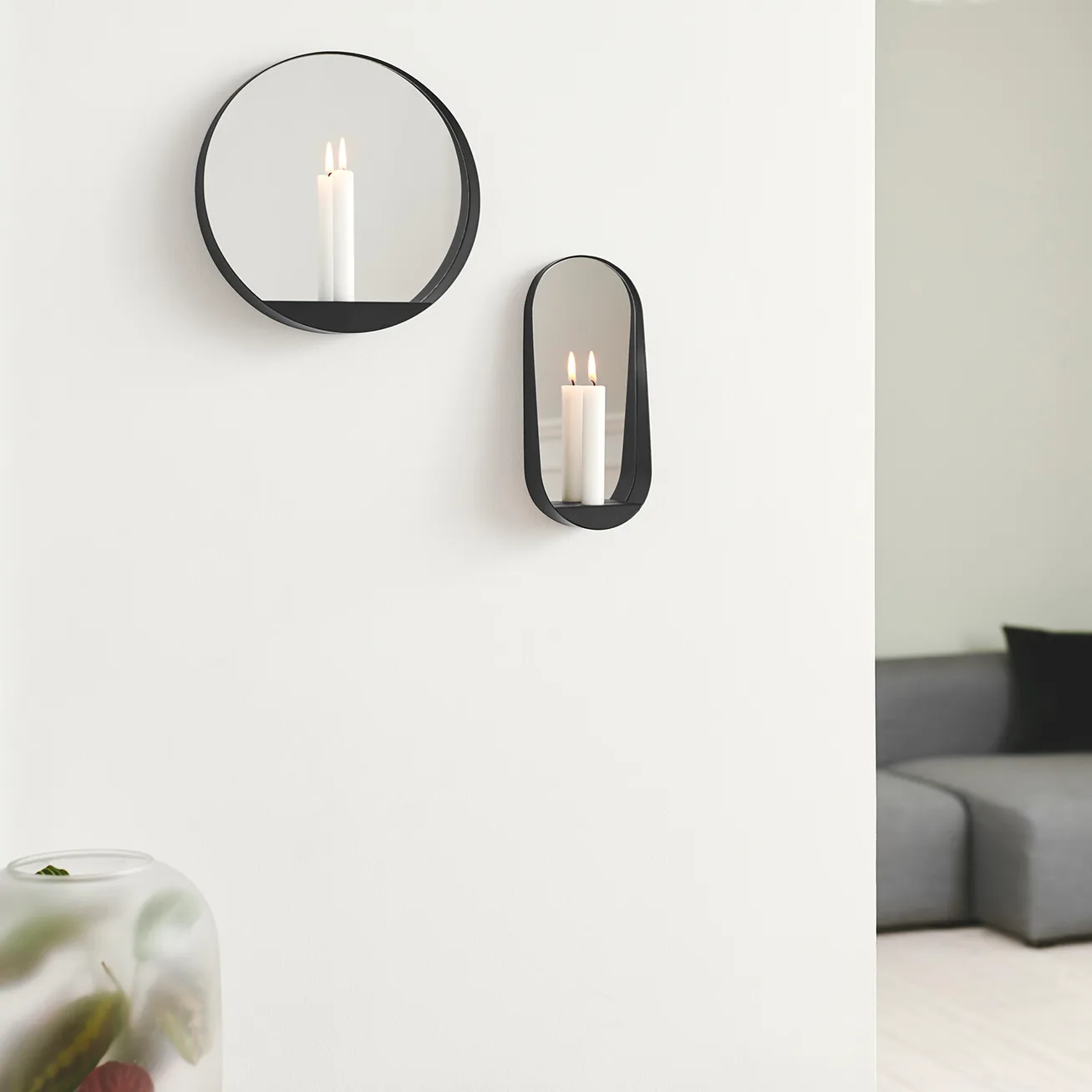Glim mirror/candlestick Ø28 cm, Black Gejst