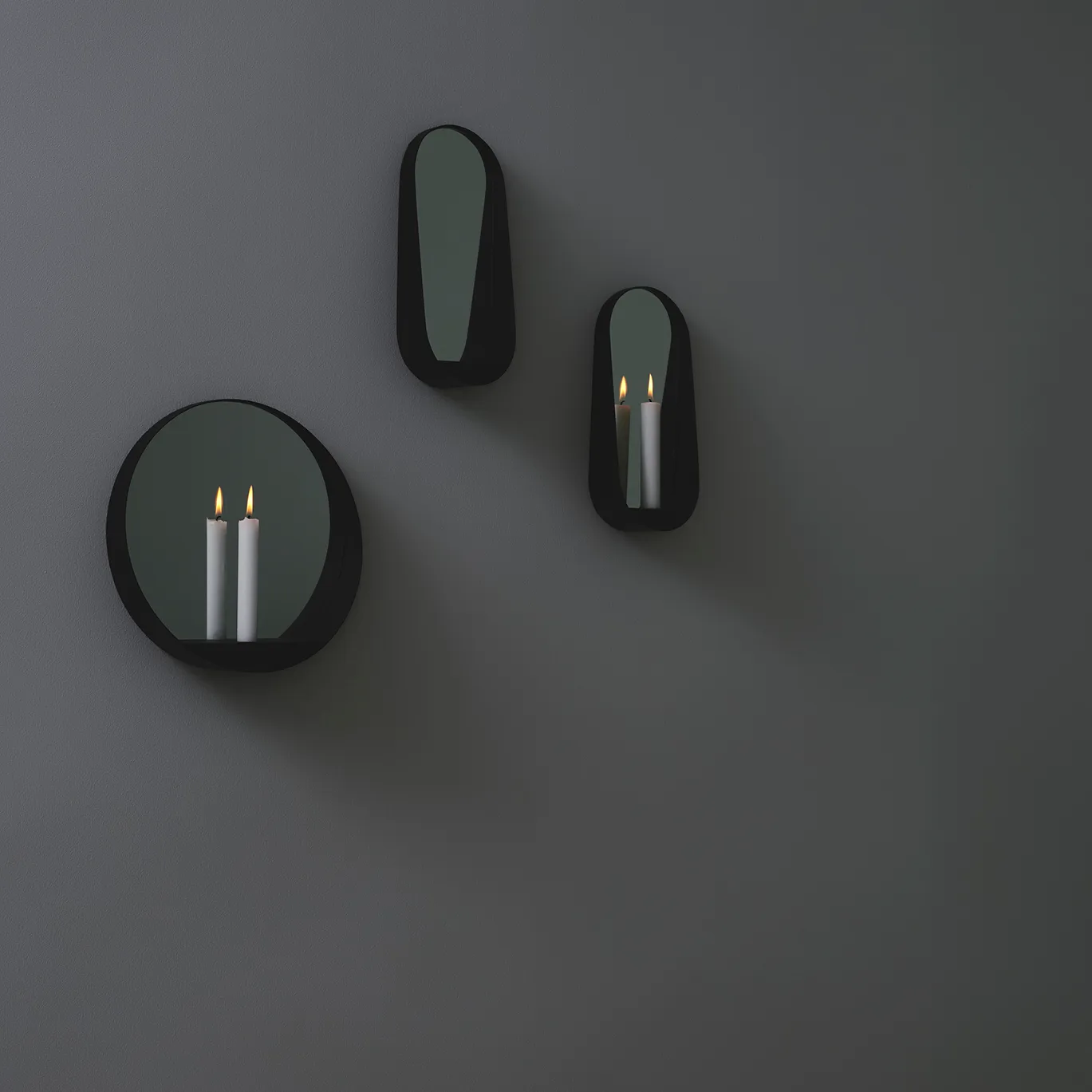 Glim mirror/candlestick oval 12x28 cm, Black Gejst