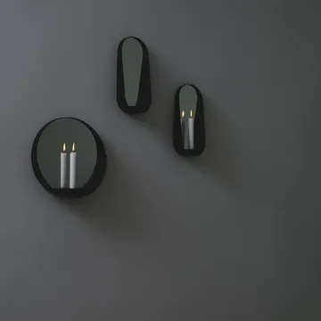 Glim mirror/candlestick oval 12x28 cm - Black - Gejst