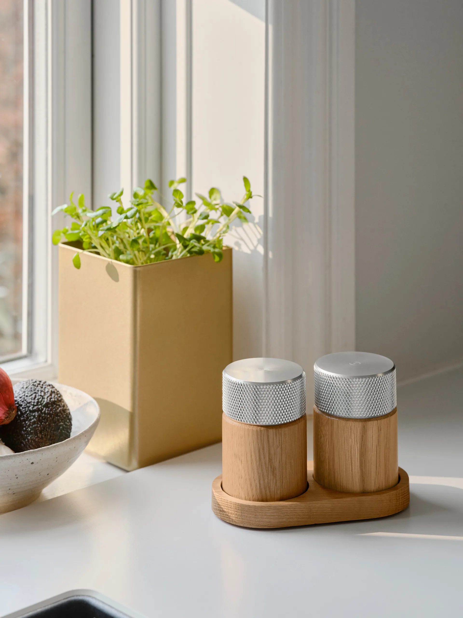 Sina salt and pepper mill 6 cm, Oak-steel Gejst