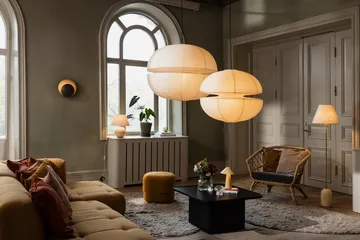 Gino floor lamp - Beige travertine - Globen Lighting