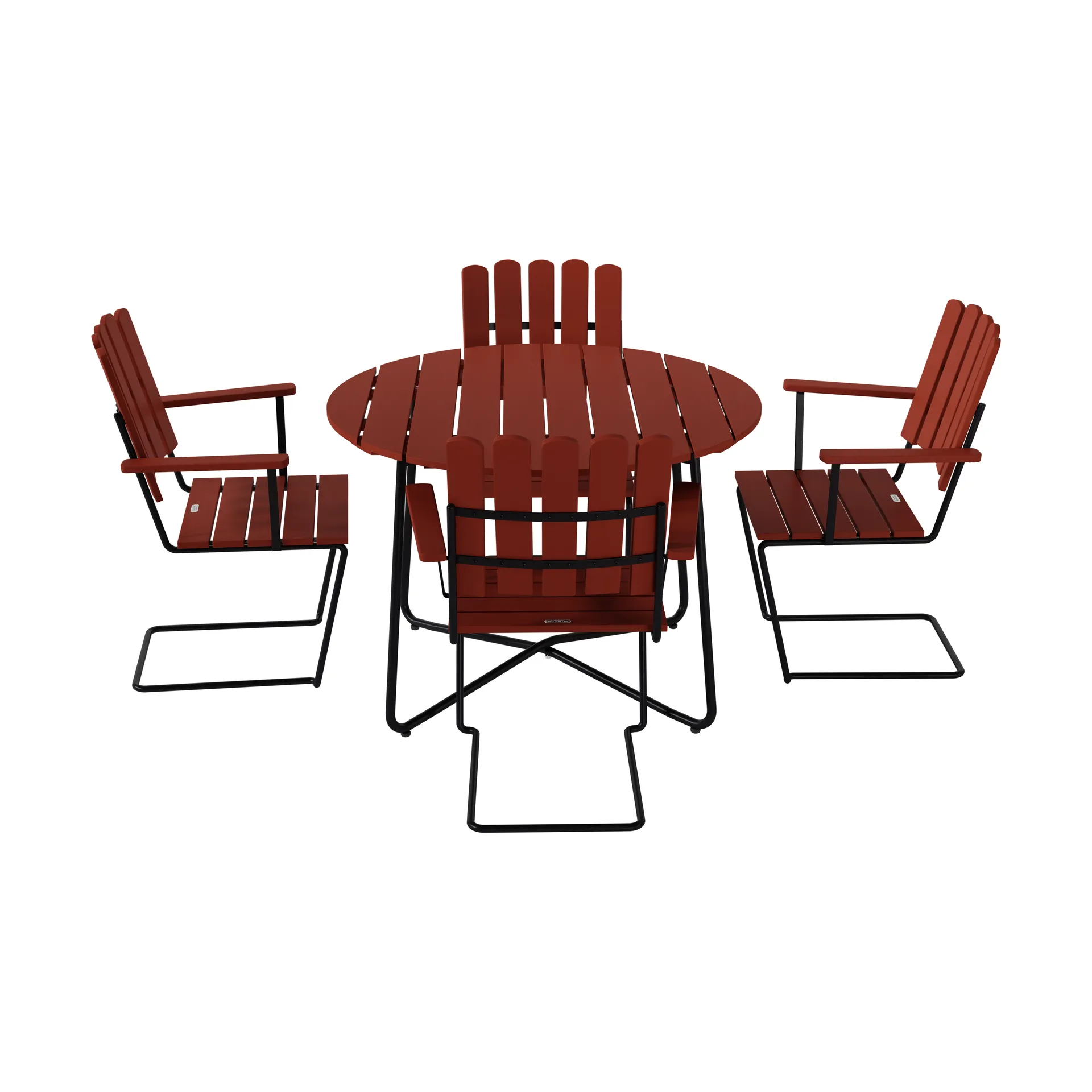 9A dining table Ø100 cm + 4 A2 armchairs, Dark stained oak-black frame,  Grythyttan Stålmöbler