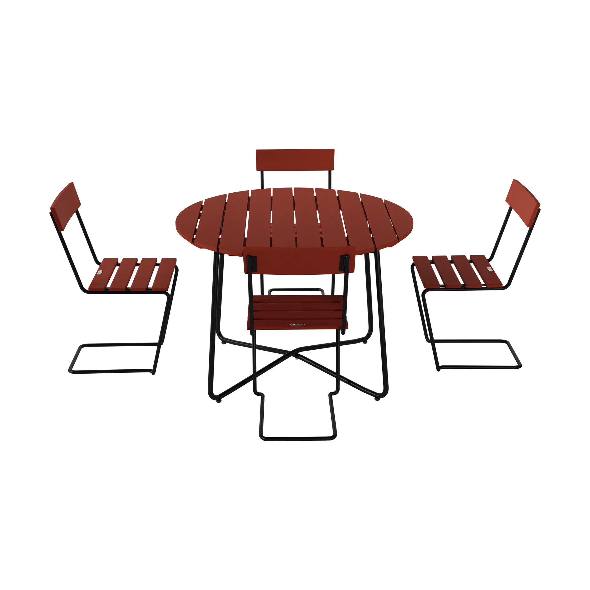 9A dining table Ø100 cm + 4 Chair 1, dark red oak-black frame,  Grythyttan Stålmöbler