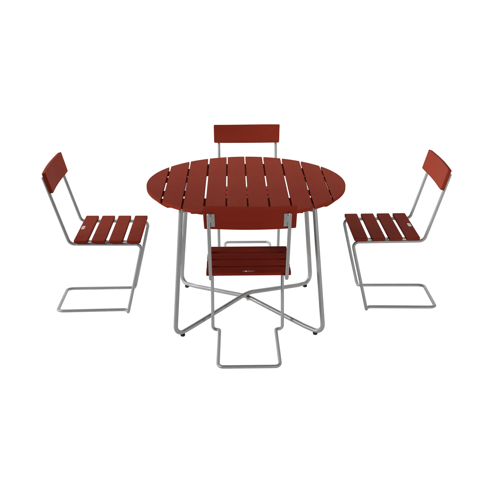 9A dining table Ø100 cm + 4 Chair 1, dark red oak-hot-dip galvanized,  Grythyttan Stålmöbler