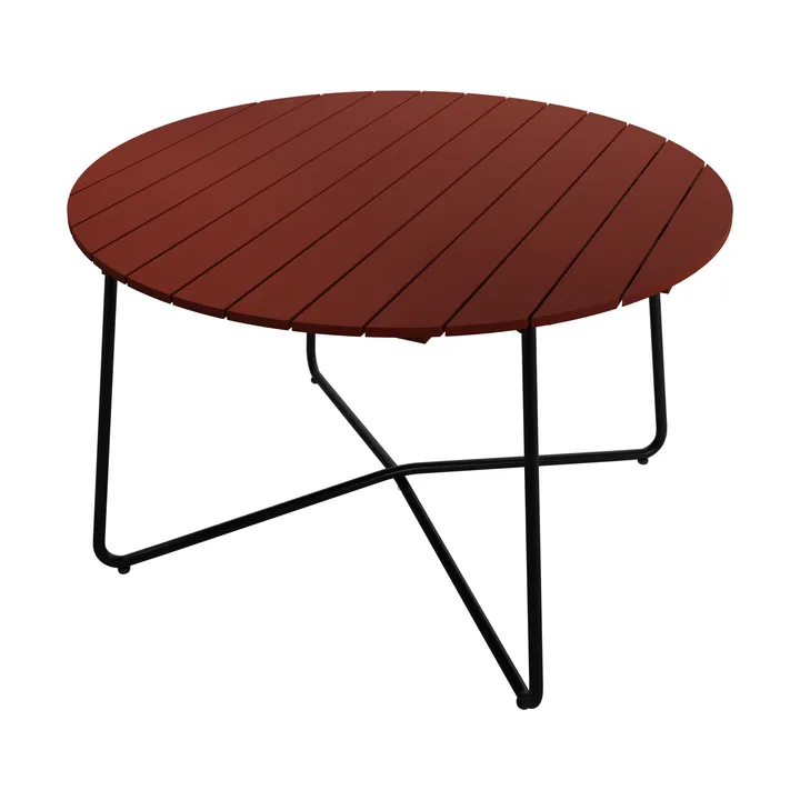 9A dining table - Dark red lacquered oak-black steel frame, Ø120 cm - Grythyttan Stålmöbler