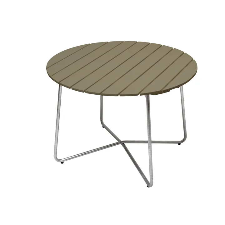 9A dining table - Light green oak-hot-dip galvanized stand Ø100 cm - Grythyttan Stålmöbler