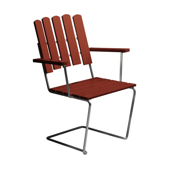 A2 armchair - Dark red lacquered oak-warm galvanised frame - Grythyttan Stålmöbler