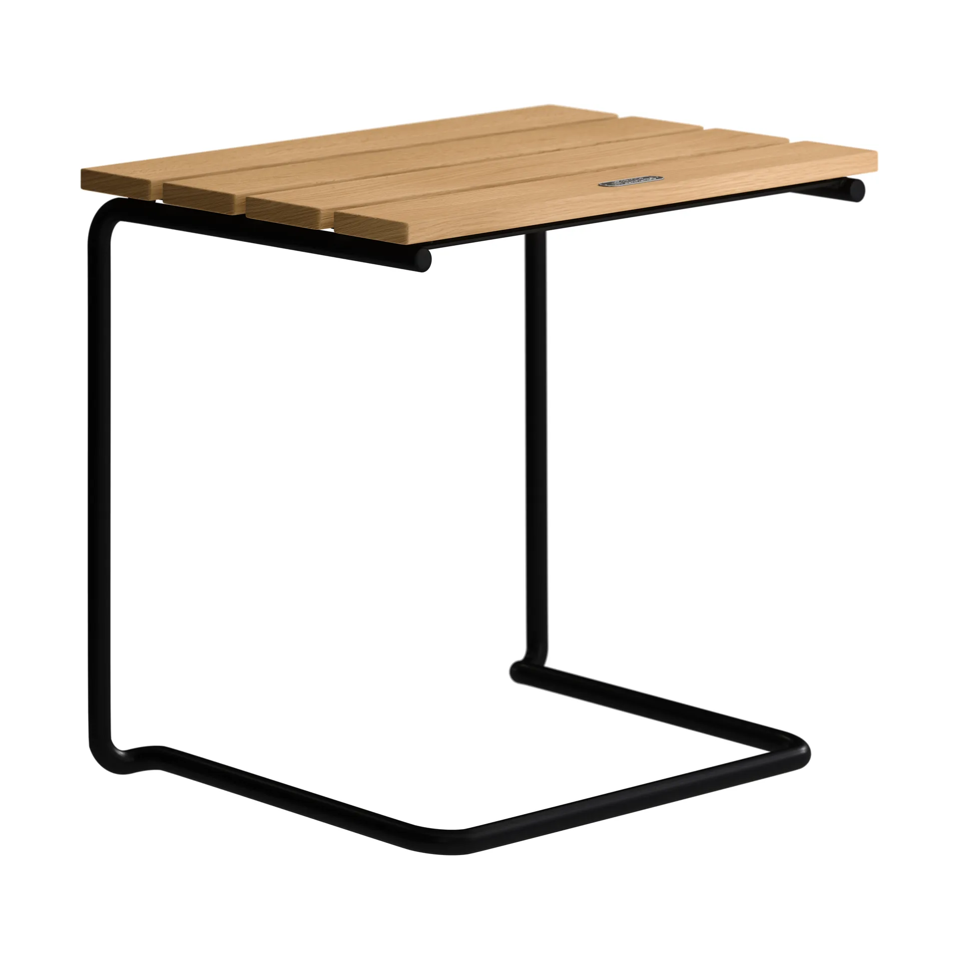 A3 table/footstool, Oiled oak–black steel frame Grythyttan Stålmöbler