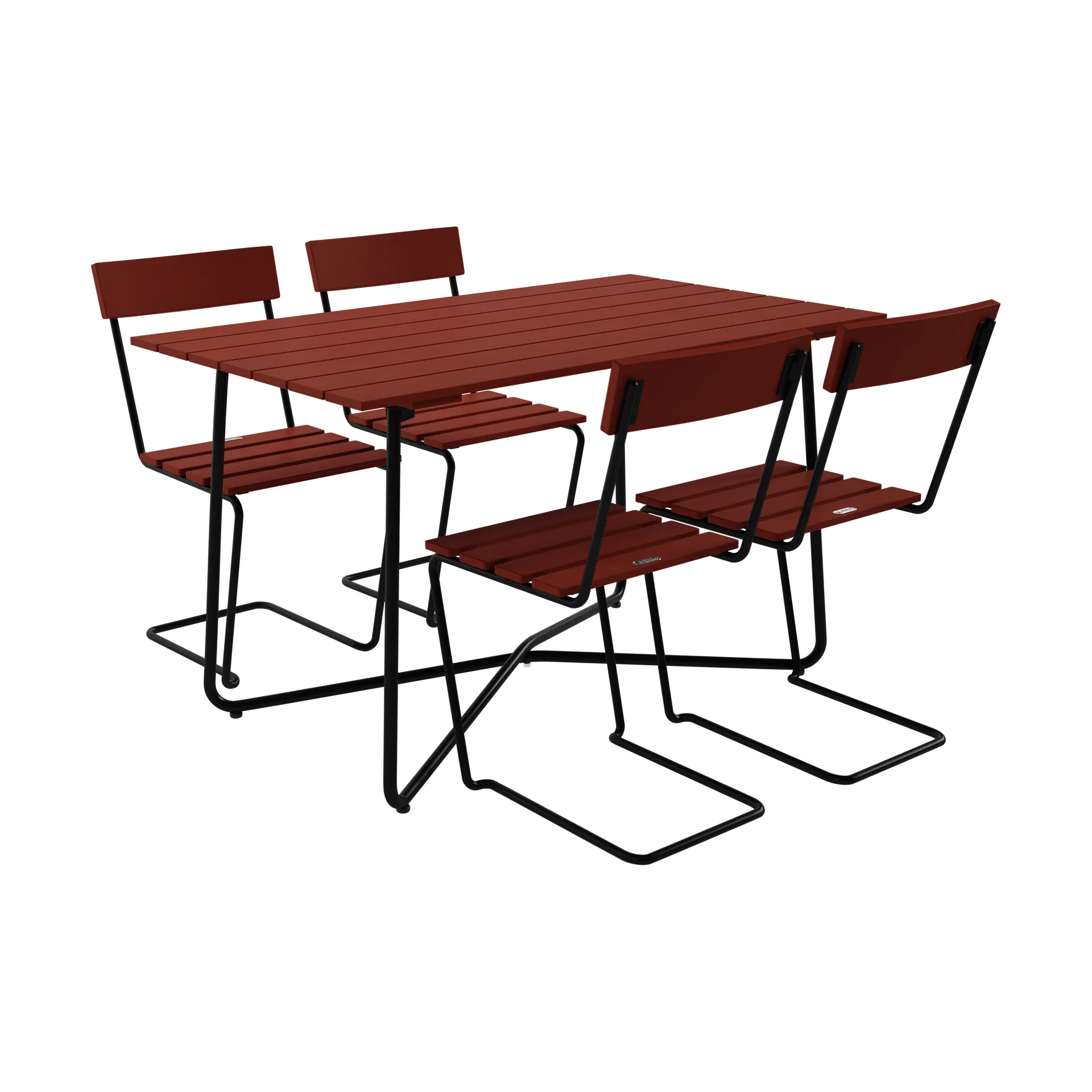 B25A table + 4 Chair 1, dark red oak-black frame,  Grythyttan Stålmöbler