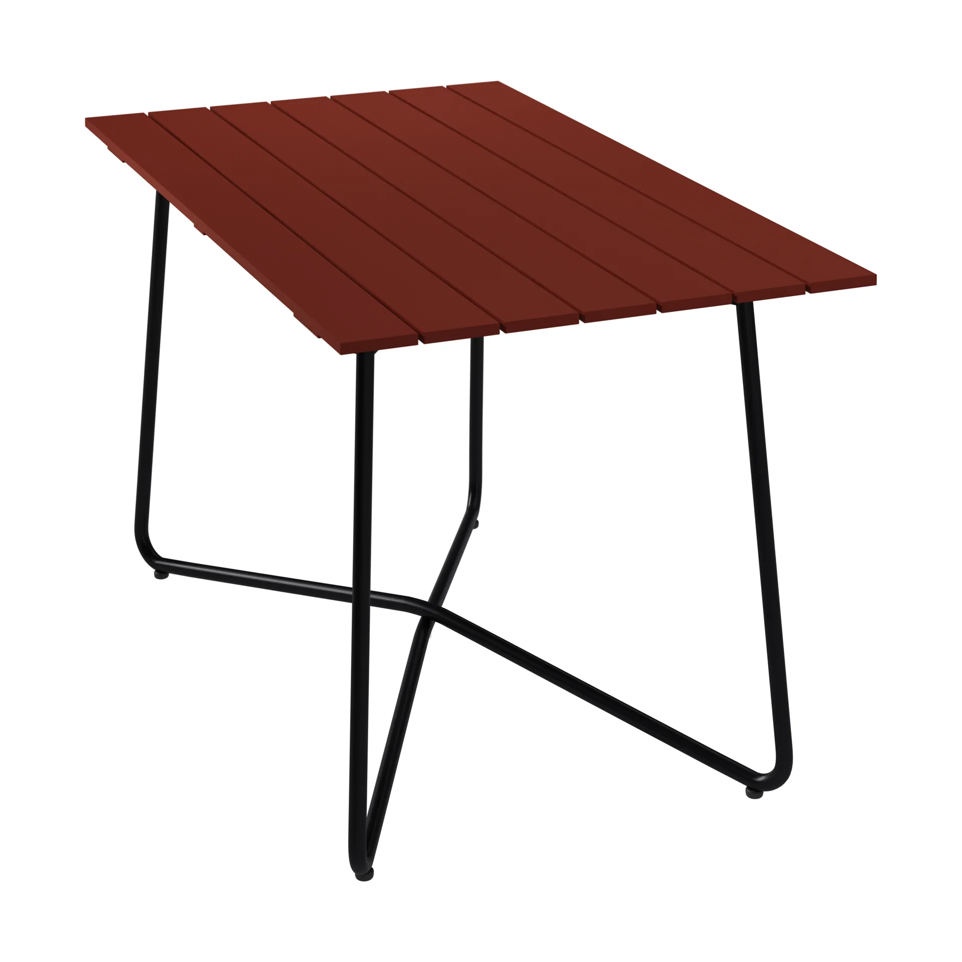 B25A table, Dark red lacquered oak-black steel frame, 120x70 cm Grythyttan Stålmöbler
