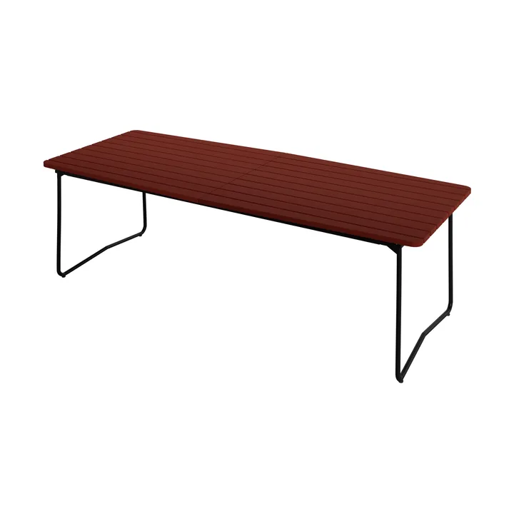 B31 dining table - Dark red lacquered oak-black steel base, 230x92 cm - Grythyttan Stålmöbler
