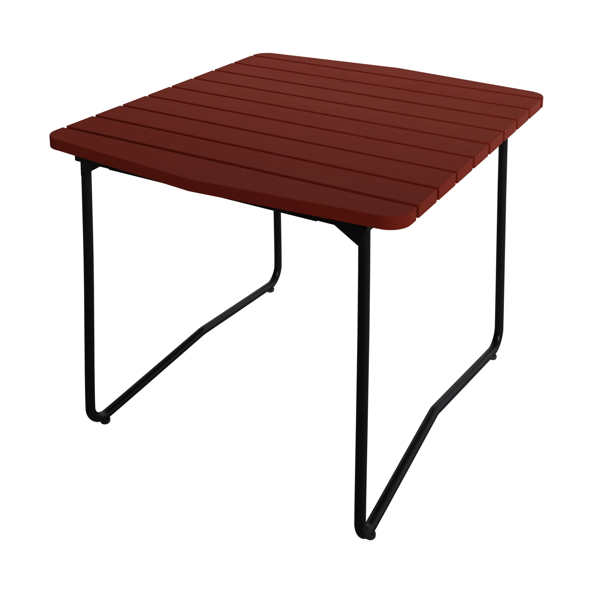 B31 dining table, Dark red lacquered oak-black steel frame, 84x92 cm Grythyttan Stålmöbler
