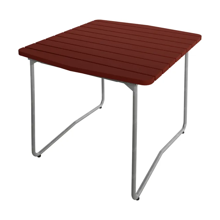 B31 dining table - Dark red lacquered oak-warm galvanized frame, 84x92 cm - Grythyttan Stålmöbler