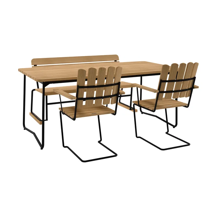 B31 table 170 cm + 2 A2 armchairs + 3 seater sofa, oiled oak-black frame - Grythyttan Stålmöbler