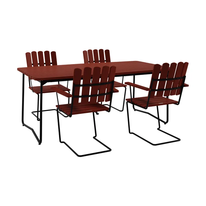 B31 table 170 cm + 4 A2 armchairs, dark red oak-black frame - Grythyttan Stålmöbler