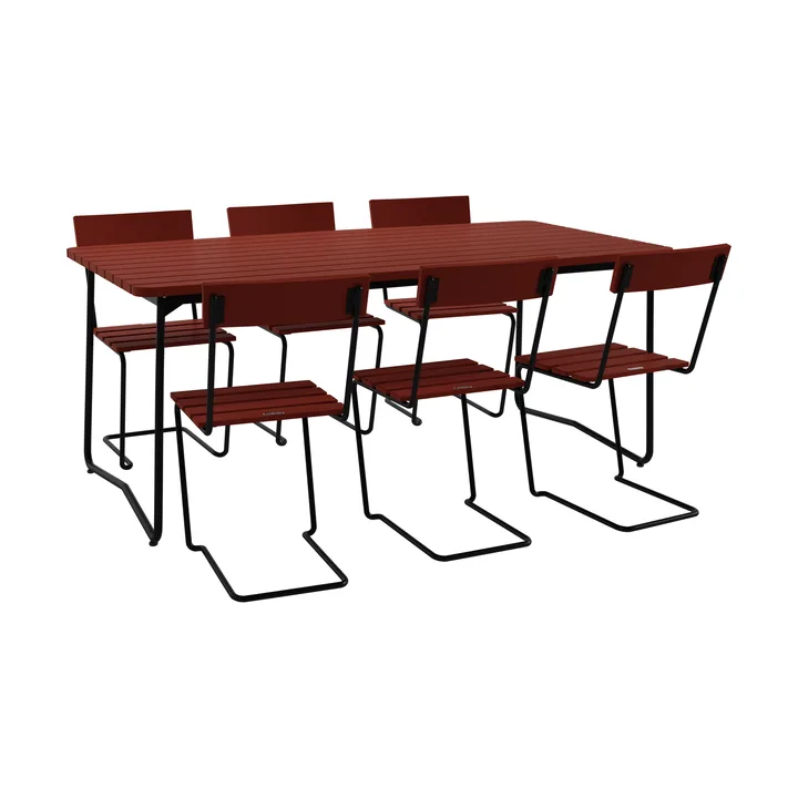 B31 table 170 cm + 6 Chair 1, dark red oak-black frame - Grythyttan Stålmöbler