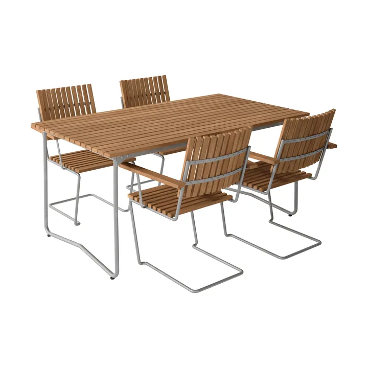 Bovik table + 4 chairs, teak-hot-dip galvanized frame - Grythyttan Stålmöbler