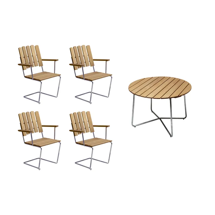 Grythyttan dining set oak 9A Ø100cm + 4pcs A2 - Grythyttan Stålmöbler