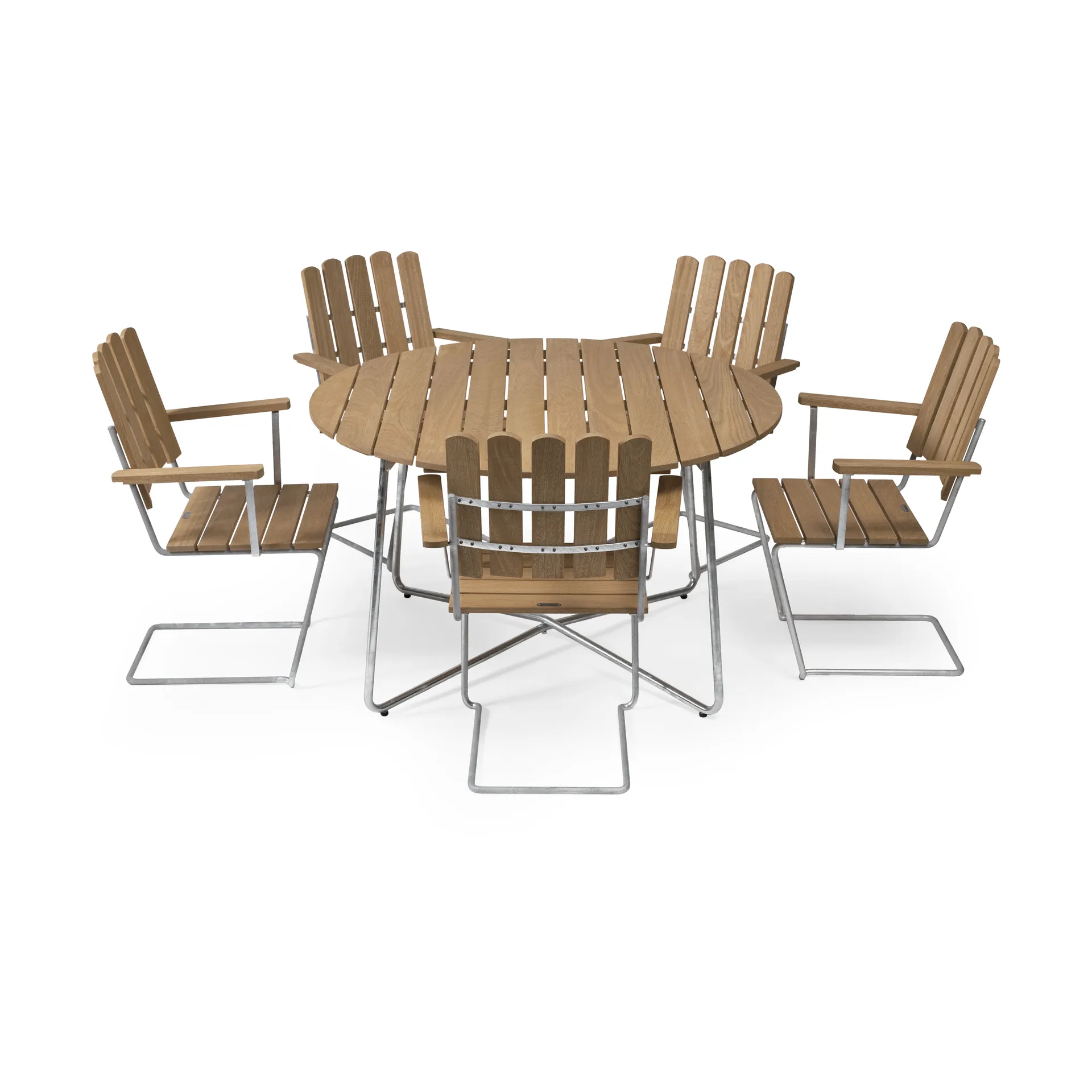Grythyttan dining set oak 9A Ø120cm + 5pc A2,  Grythyttan Stålmöbler