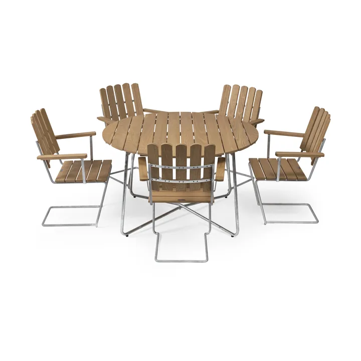 Grythyttan dining set oak 9A Ø120cm + 5pc A2 - Grythyttan Stålmöbler