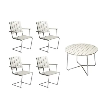 Grythyttan dining set white 9A Ø100cm + 4pcs A2 - Grythyttan Stålmöbler