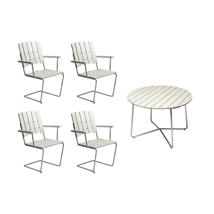 Grythyttan dining set white 9A Ø100cm + 4pcs A2 - Grythyttan Stålmöbler