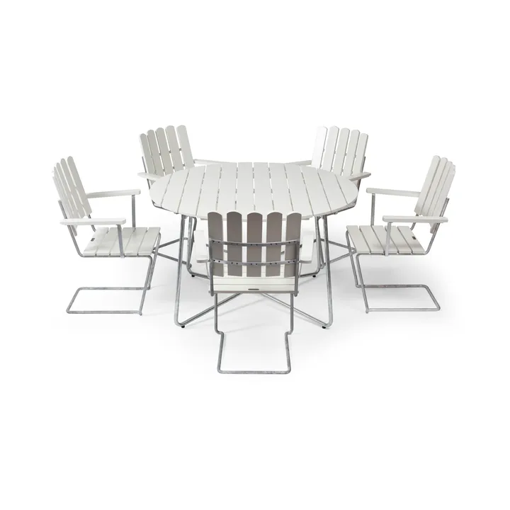 Grythyttan dining set white 9A Ø120cm + 5pcs A2 - Grythyttan Stålmöbler