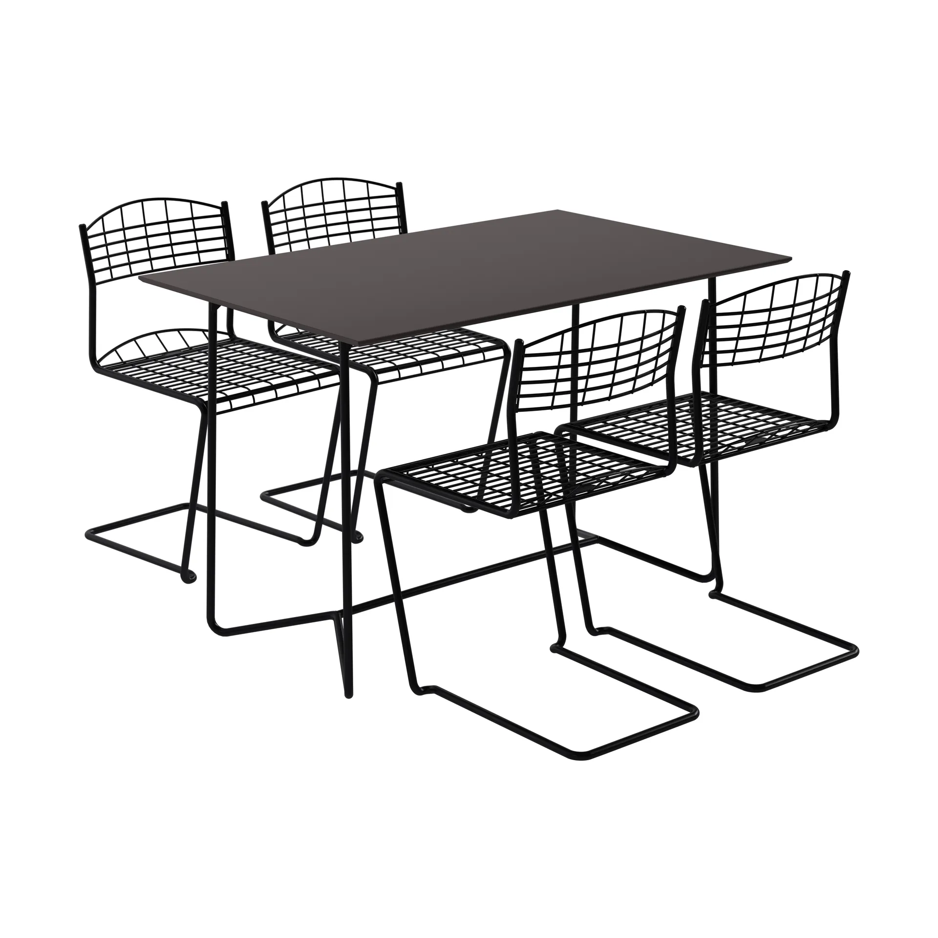 High tech table 110 cm + 4 High tech chairs, black,  Grythyttan Stålmöbler