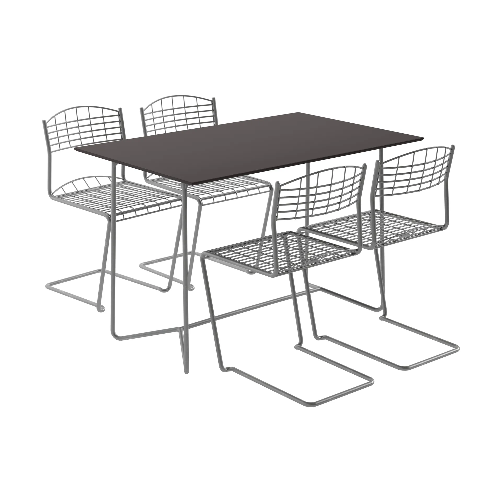 High tech table 110 cm + 4 High tech chairs, black-hot-dip galvanized,  Grythyttan Stålmöbler