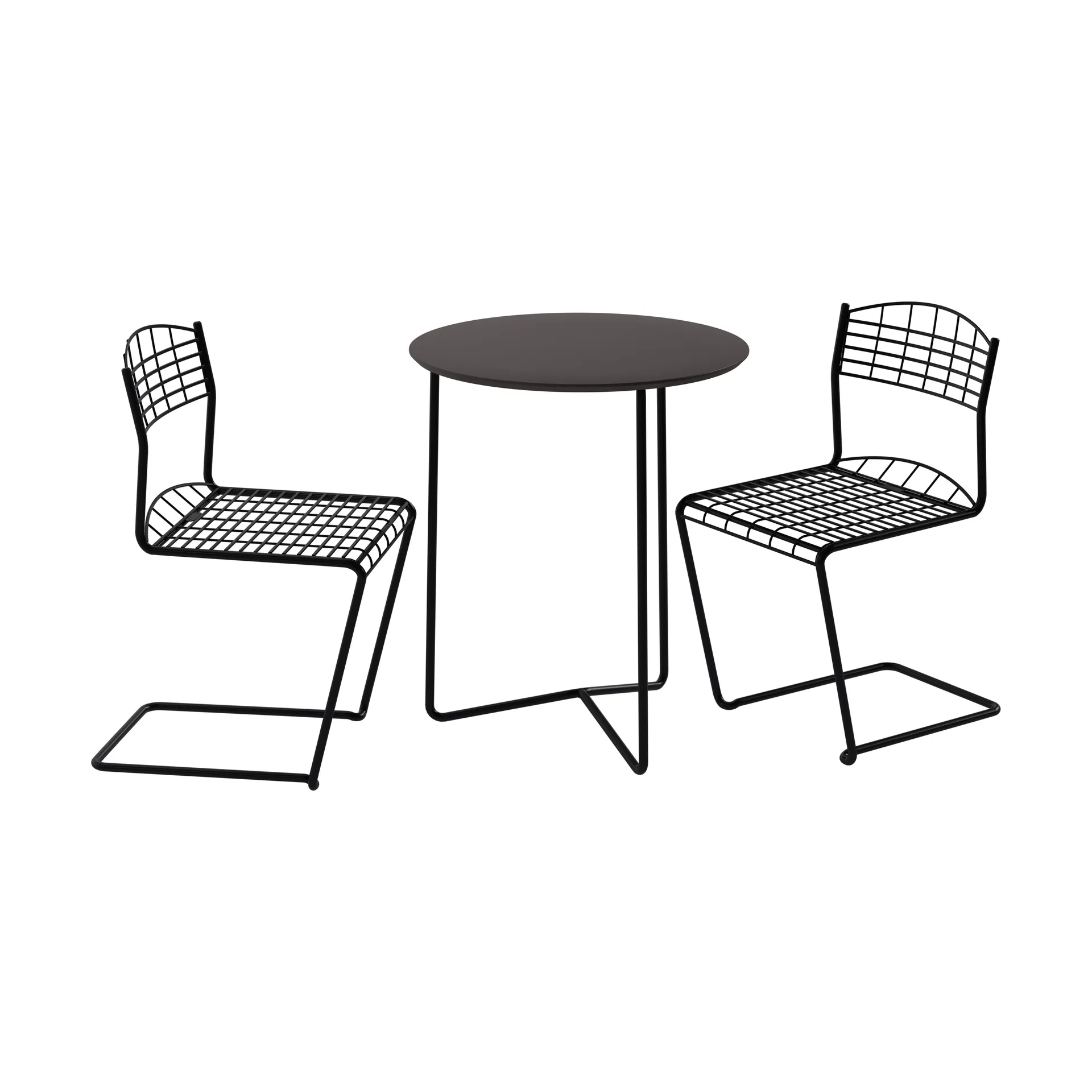 High tech table Ø60 cm + 2 High tech chairs, black,  Grythyttan Stålmöbler