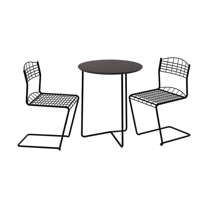 High tech table Ø60 cm + 2 High tech chairs, black - Grythyttan Stålmöbler