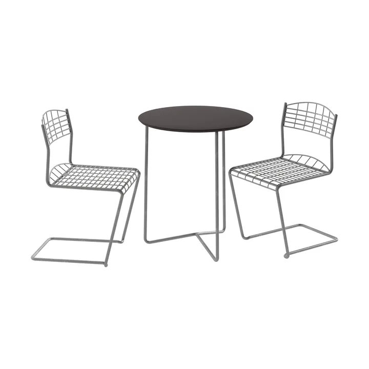 High tech table Ø60 cm + 2 High tech chairs, black-hot-dip galvanized - Grythyttan Stålmöbler