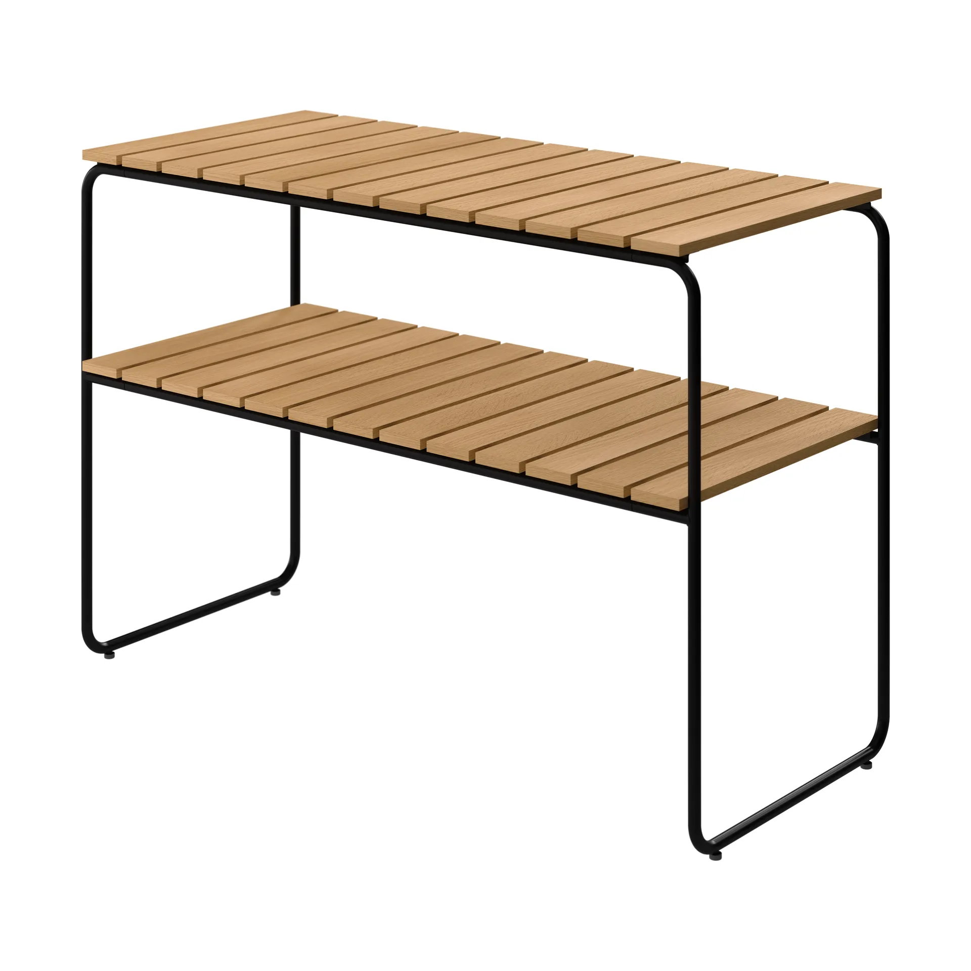 L105 console table, Oiled oak–black steel frame Grythyttan Stålmöbler