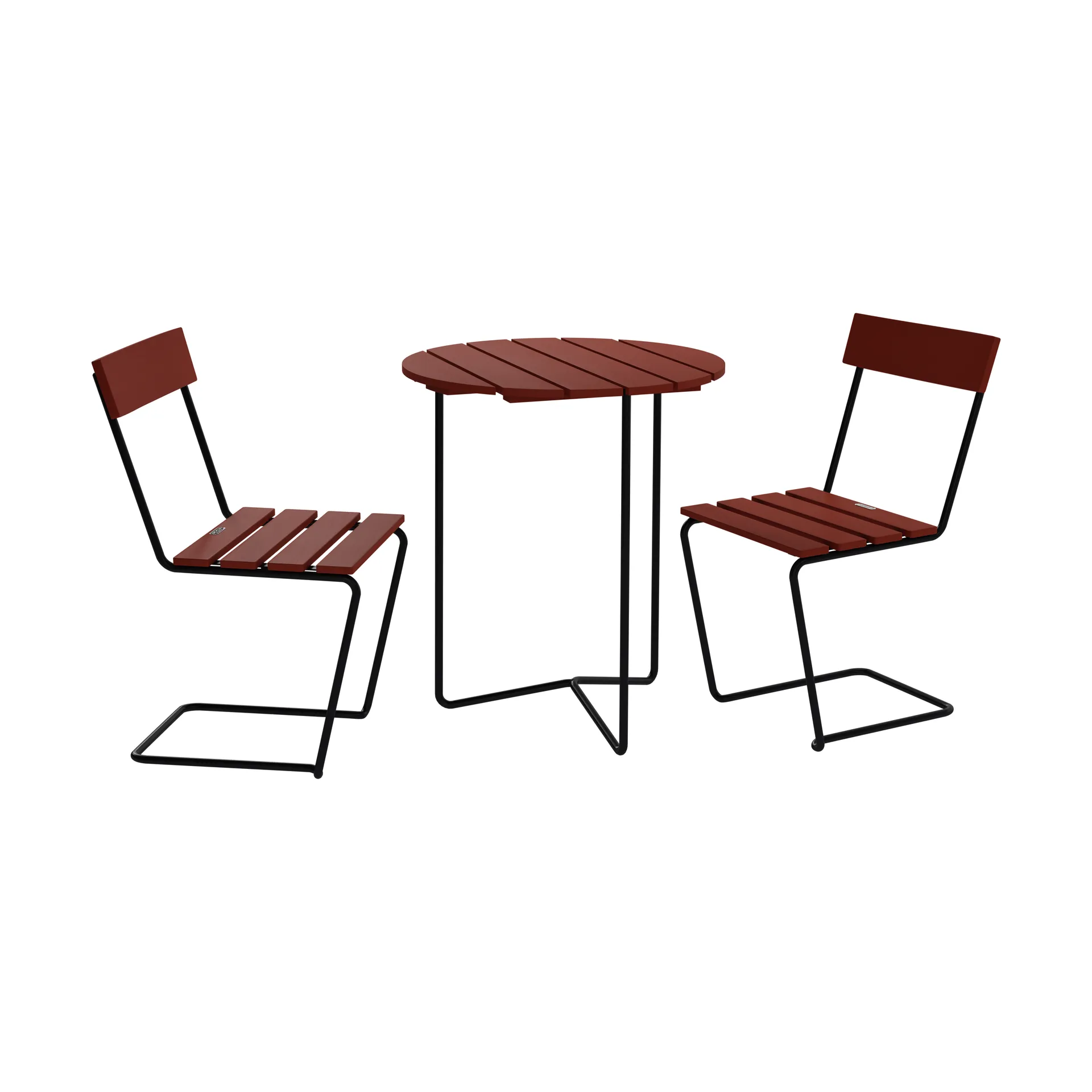 Table 6B table + 2 Chair 1, dark red oak-black frame,  Grythyttan Stålmöbler