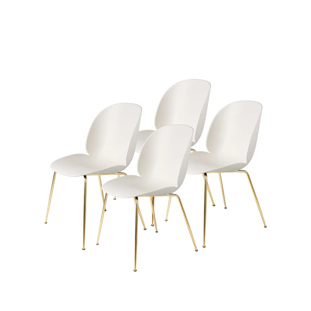 Beetle 4-pack Chair, Alabaster white-brass legs GUBI