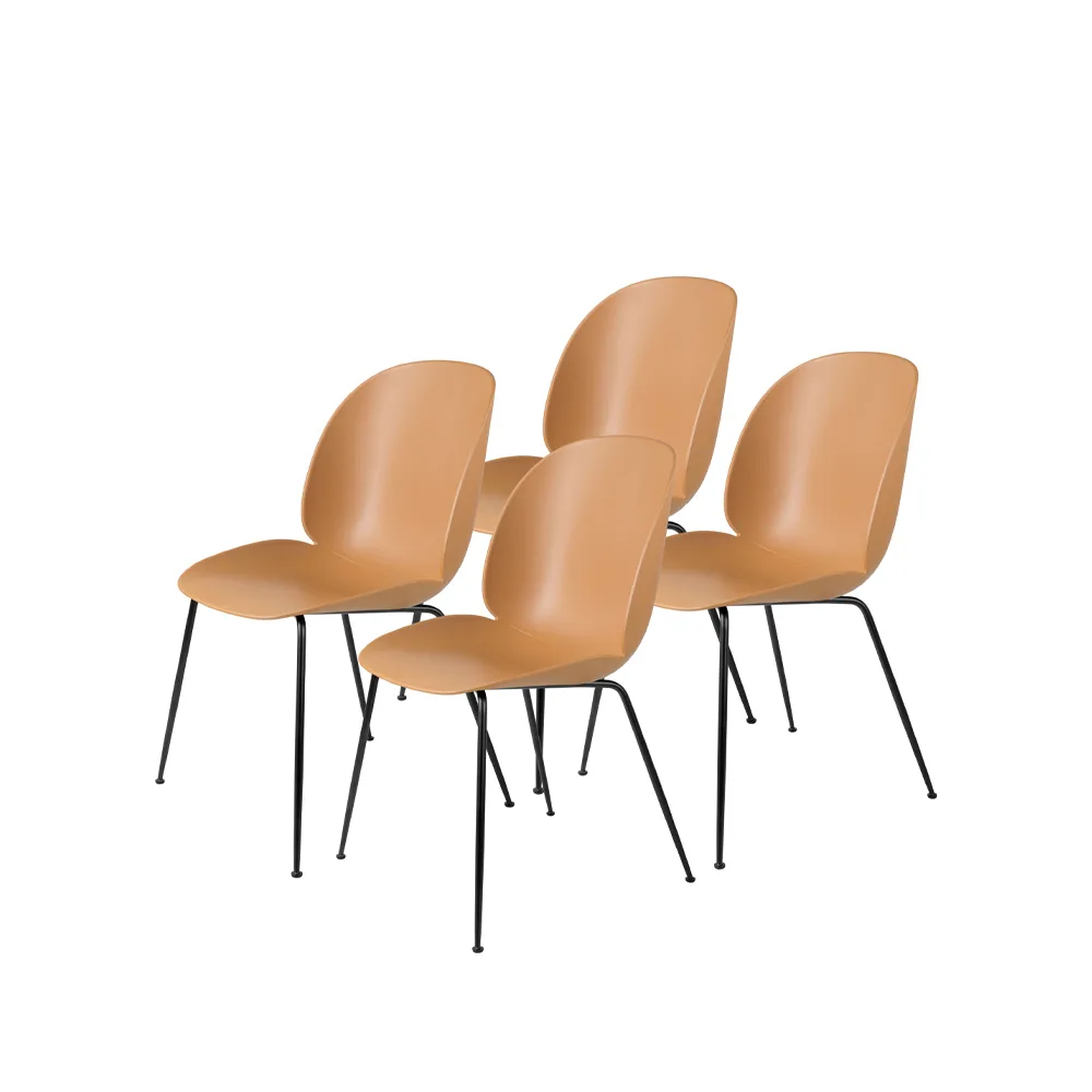 Beetle 4-pack Chair, Amber brown, black steel legs GUBI