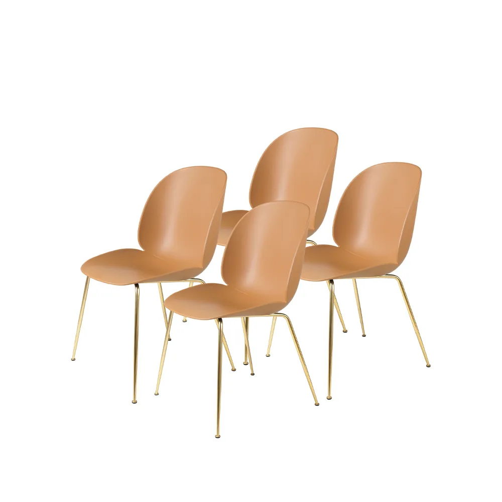 Beetle 4-pack Chair, Amber brown, brass legs GUBI