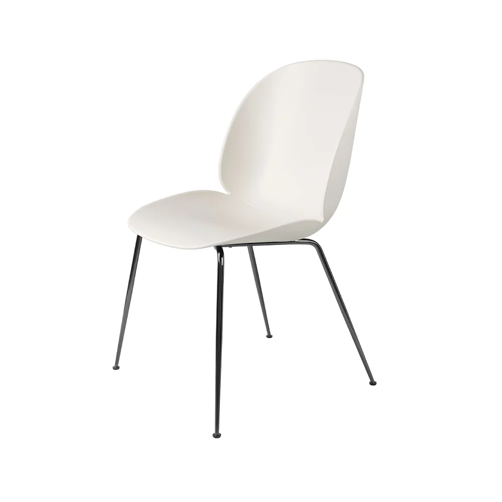 Beetle chair, Alabaster white, black chromed steel legs GUBI