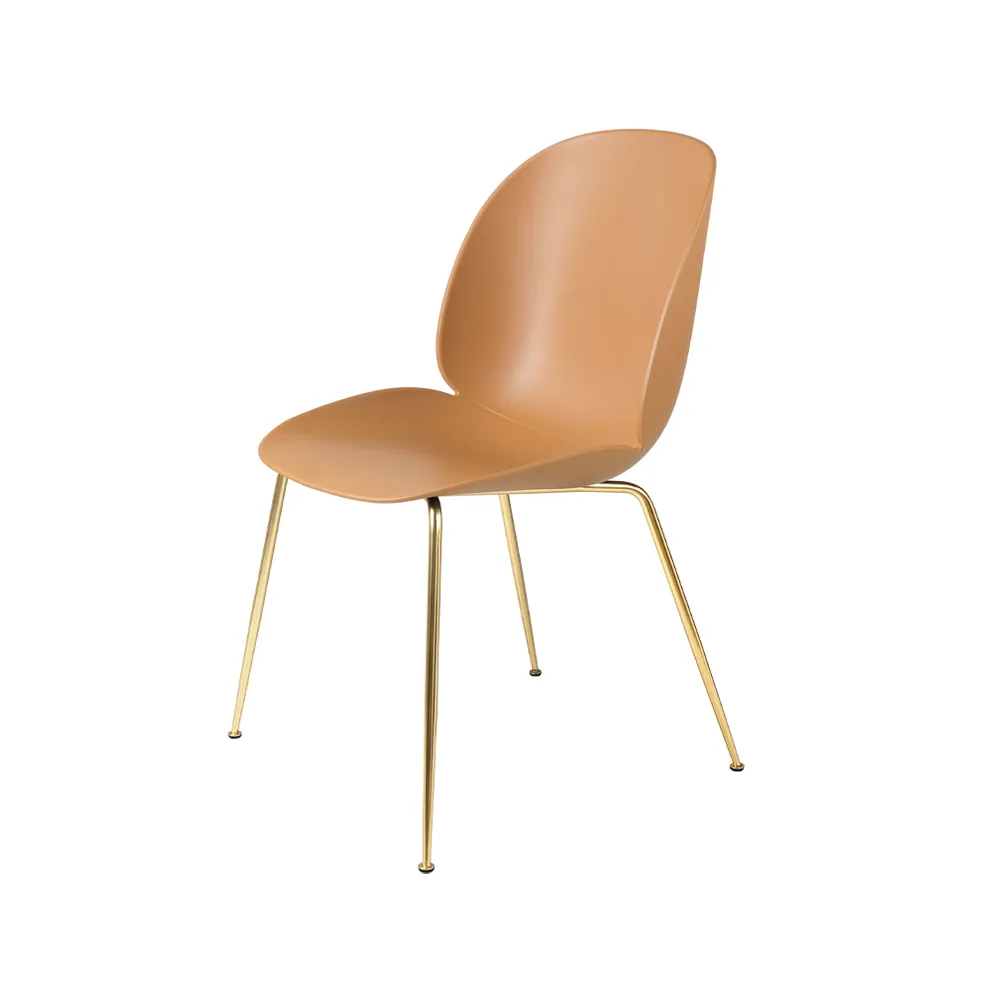 Beetle chair, Amber brown, brass legs GUBI
