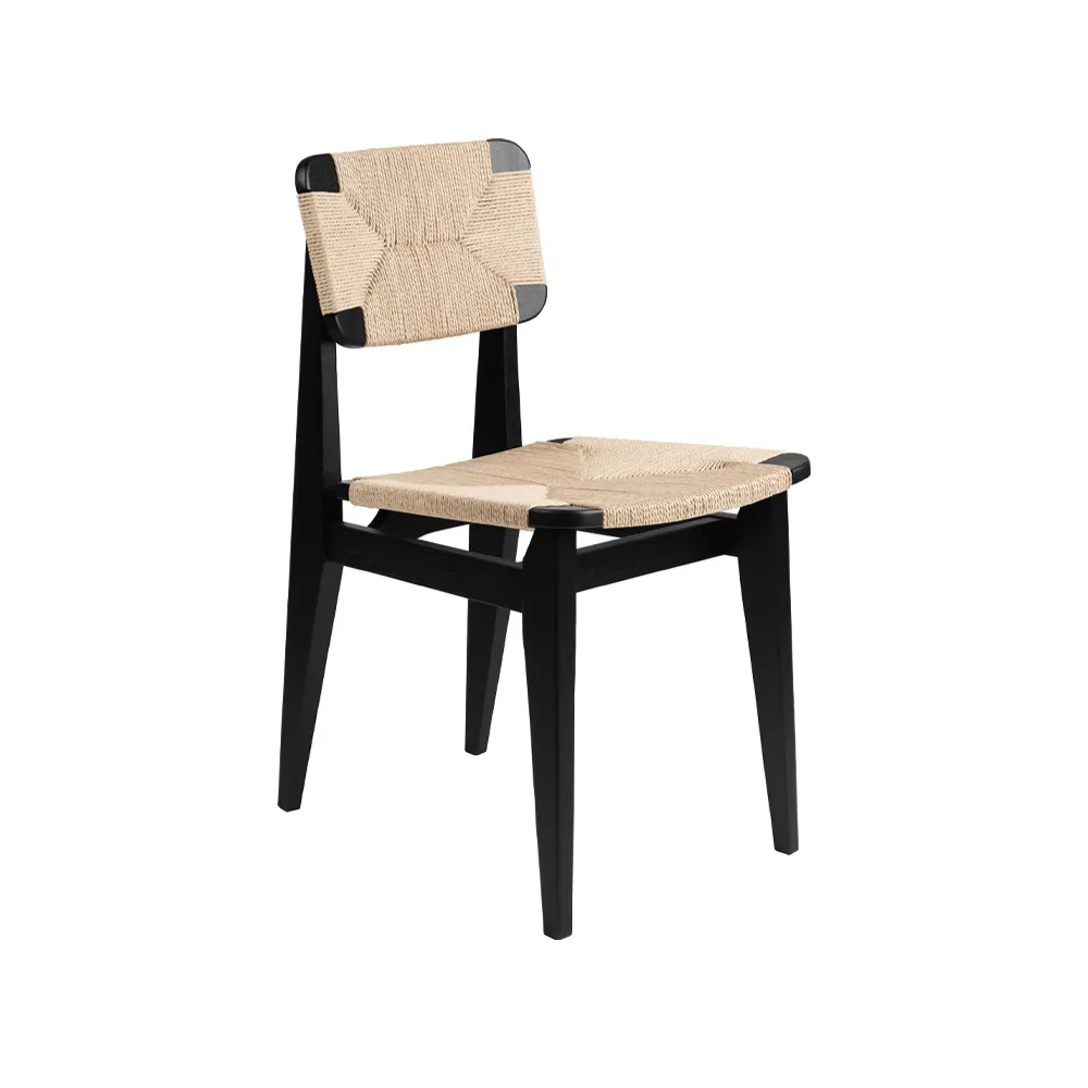 C-Chair chair, Black stained oak, natural braided seat and back GUBI