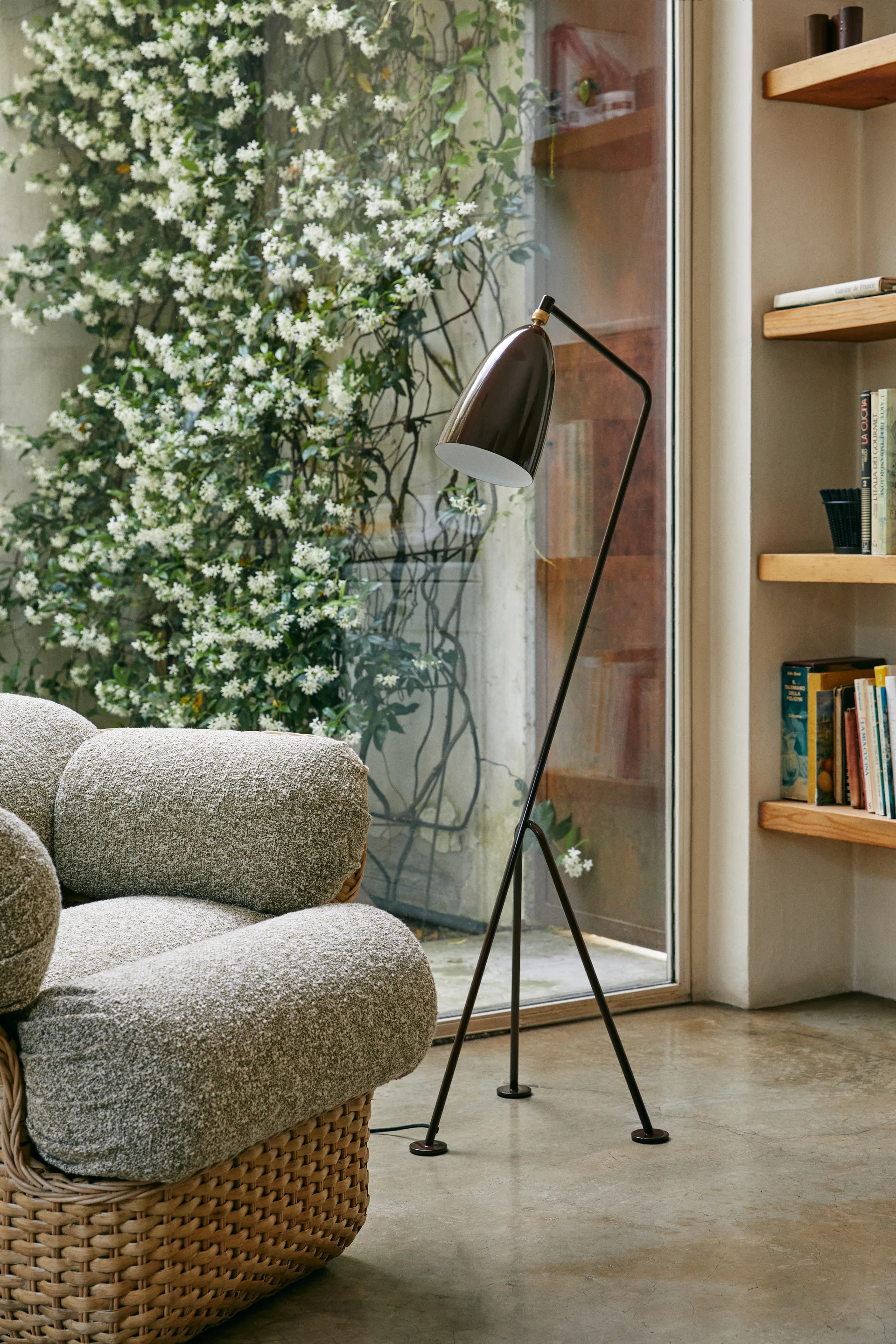 Gräshoppa floor lamp glossy, Walnut brown GUBI