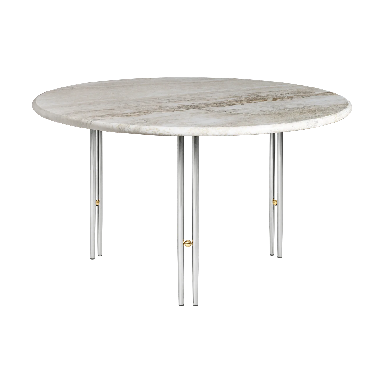 IOI coffee table, Rippled beige-chrome stand Ø70 cm GUBI