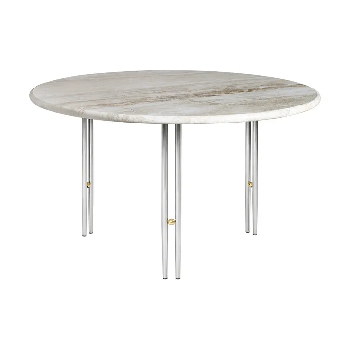 IOI coffee table - Rippled beige-chrome stand Ø70 cm - GUBI